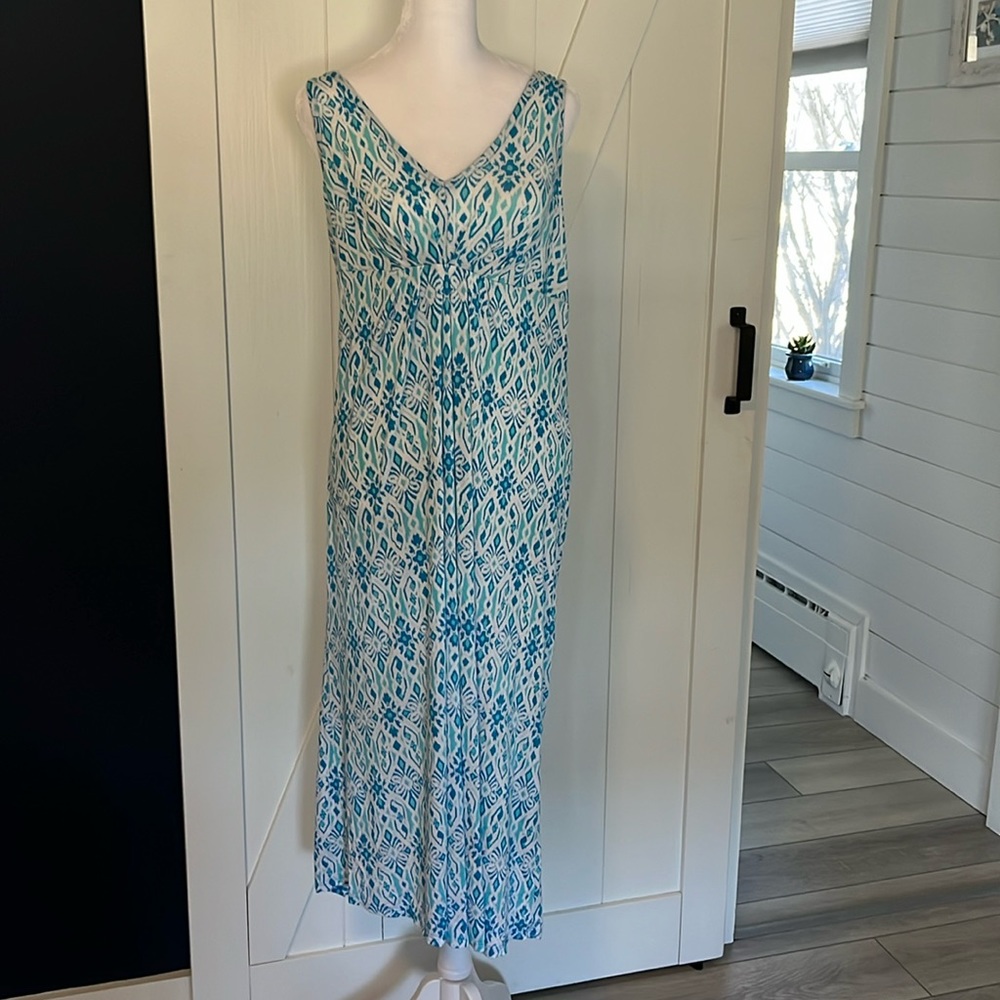 Midnight by Carole Hochman Blue & White Printed Sleeveless Maxi Nightgown
